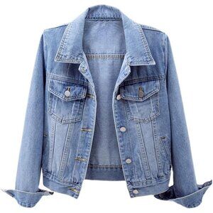Women's Jean Jacket Distressed Ripped Denim Jacket Coat with Pockets Light Blue